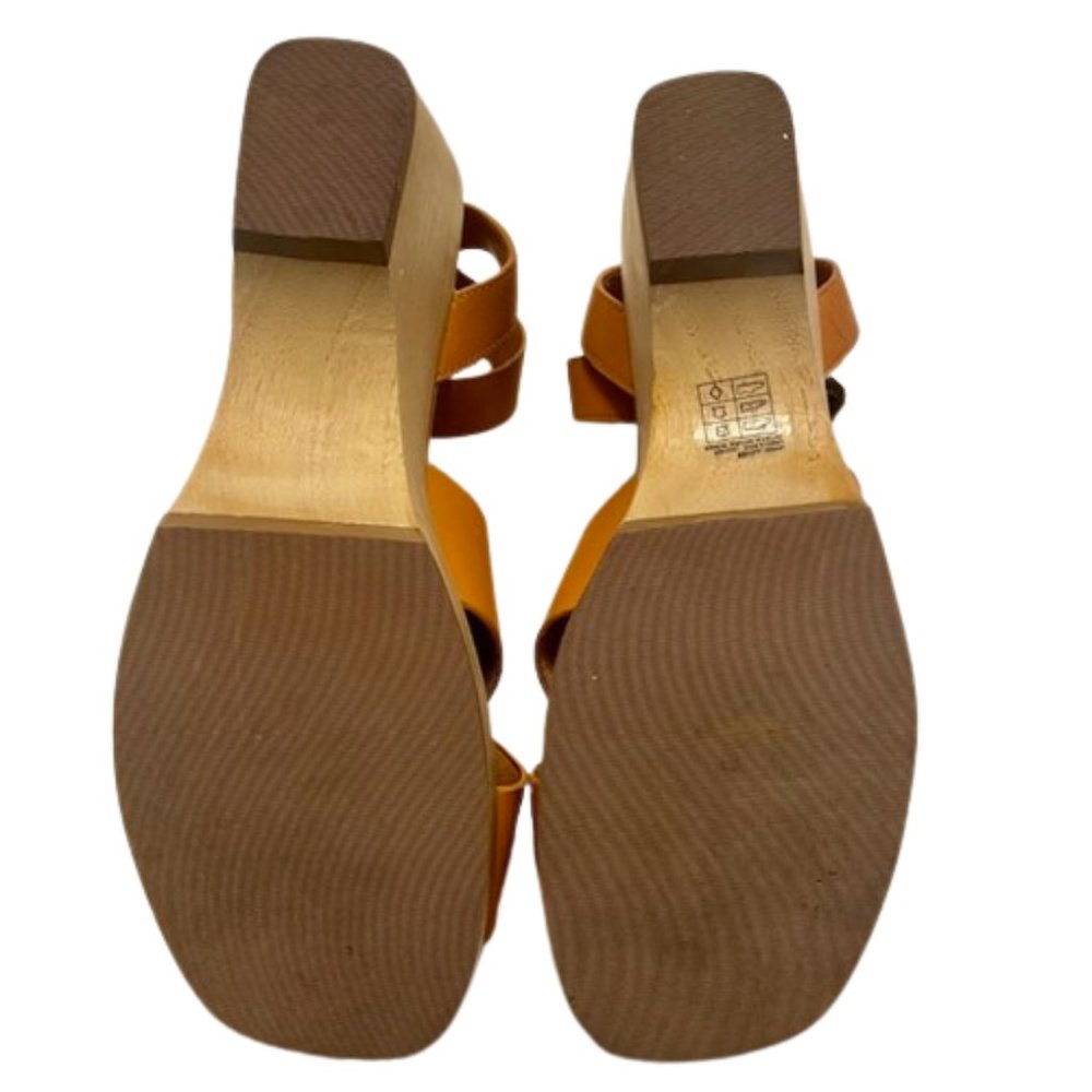 Everlane The Clog Sandal Cognac Criss Cross Strap Size 8.5 Leather Wood - Picture 3 of 6